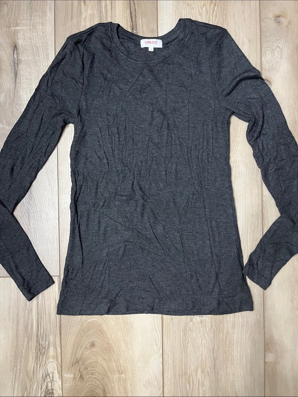 Goldie Lewinter Signature Slub Rib Long Sleeve Boy Tee Gray Size Small